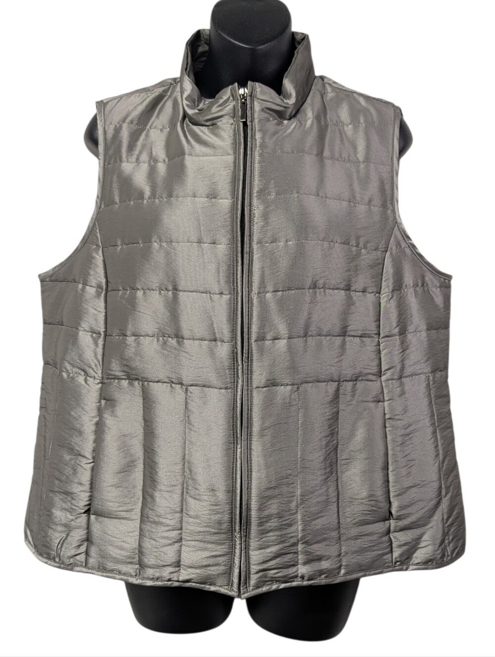 Relativity Women's Gray Puffer Quilted Vest Full Zip Stand-Up Collar Size XL